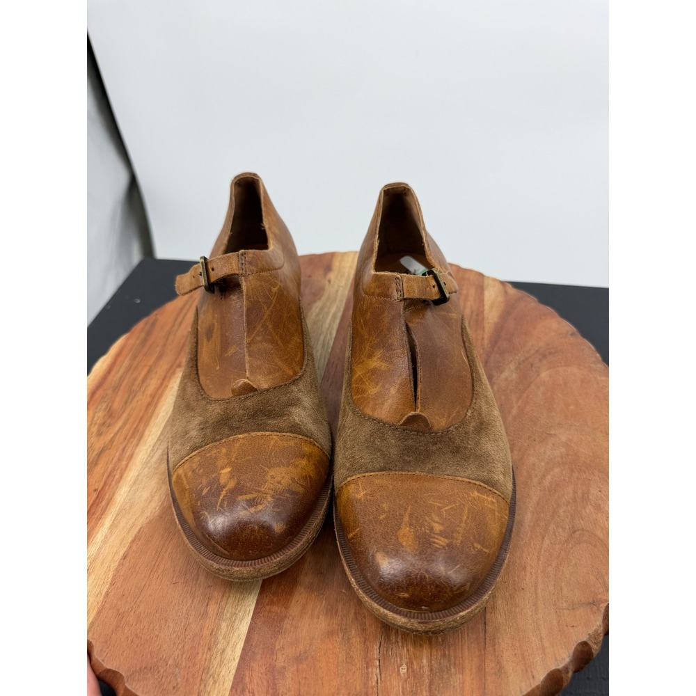 Kork-Ease Niseda Oxford Shoes Womens 7 Brown Leather Suede Buckle Cap Toe Flats - Picture 2 of 9